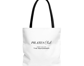 Pilates Club Tragetasche 45x45 | Schwarze Beschriftungs-Reformer Tote