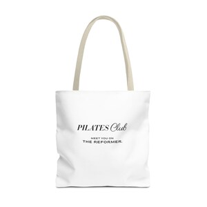 Pilates Club Tote Bag 18x18 | Black Lettering Reformer Tote image 7