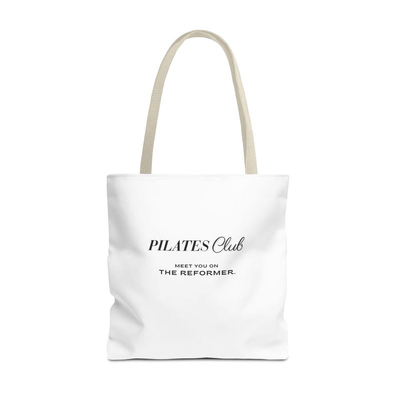 Pilates Club Tote Bag 18x18 | Black Lettering Reformer Tote image 7