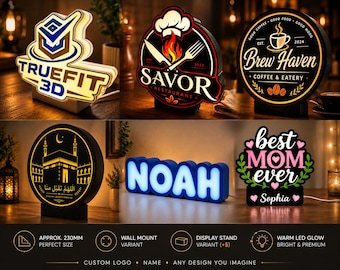 Custom LED Logo Sign | Personalized Light Box | Custom Business Logo Lamp | 3D Printed Night Light | Desk or Wall Mount Decor