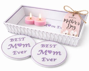 Mother’s Day Gift Set for Mom | Tray & Coaster Set | Best Mom Ever Gift | Personalized Gift for Mom | Unique Mom Gift Idea