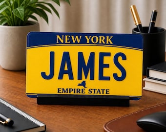 Personalized License Plate Sign – Custom Name Plate – All 50 States Available – Desk or Wall Decor – Gift for Him Her – With Stand Option