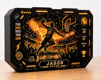 Personalized Basketball LED Light Box, Custom Name Sports Night Light, Basketball Room Decor, Boy Gift, Athlete Gift, Wall Light