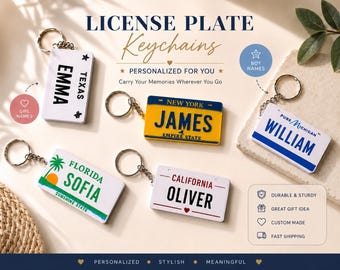 Custom License Plate Keychain | Personalized State Plate Keychain | Custom Name Keychain | Car Tag Keychain Gift | Mini License Plate