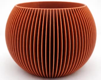 Ribbed Modern Indoor Planter – 3D Printed Minimalist Plant Pot with Drainage, Contemporary Home Decor
