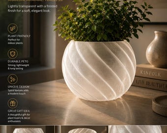 Frosted Transparent Planter | Modern Spiral PETG Pot | Minimalist Indoor Planter | Translucent Home Decor | Unique Plant Lover Gift