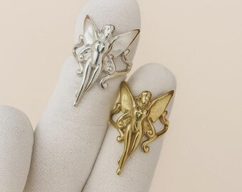 Fairy Ring Adjustable, Silver & Gold Fairy Jewelry for Women, Fantasy Fairycore Ring, Mythical Angel Ring Gift, Vintage Fairy Ring