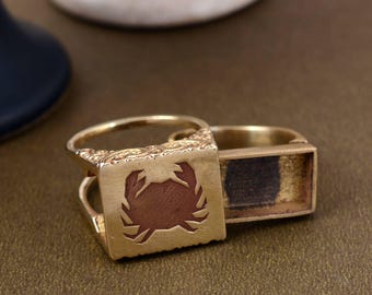 Vintage Crab Design Poison Ring Gold Plated Secret Compartment