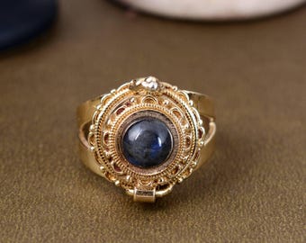 Bague en or labradorite grise, bague cabochon ronde, anneau fleuri d'inspiration vintage, cadeau bijou artisanal pour elle
