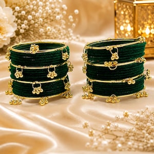Gröna Kashmiri-armband med guld-Latkan | Traditionella indiska brudsmycken