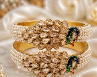 Kundan Peacock Kada – Vergoldeter indischer Armreif, ethnischer Brautschmuck