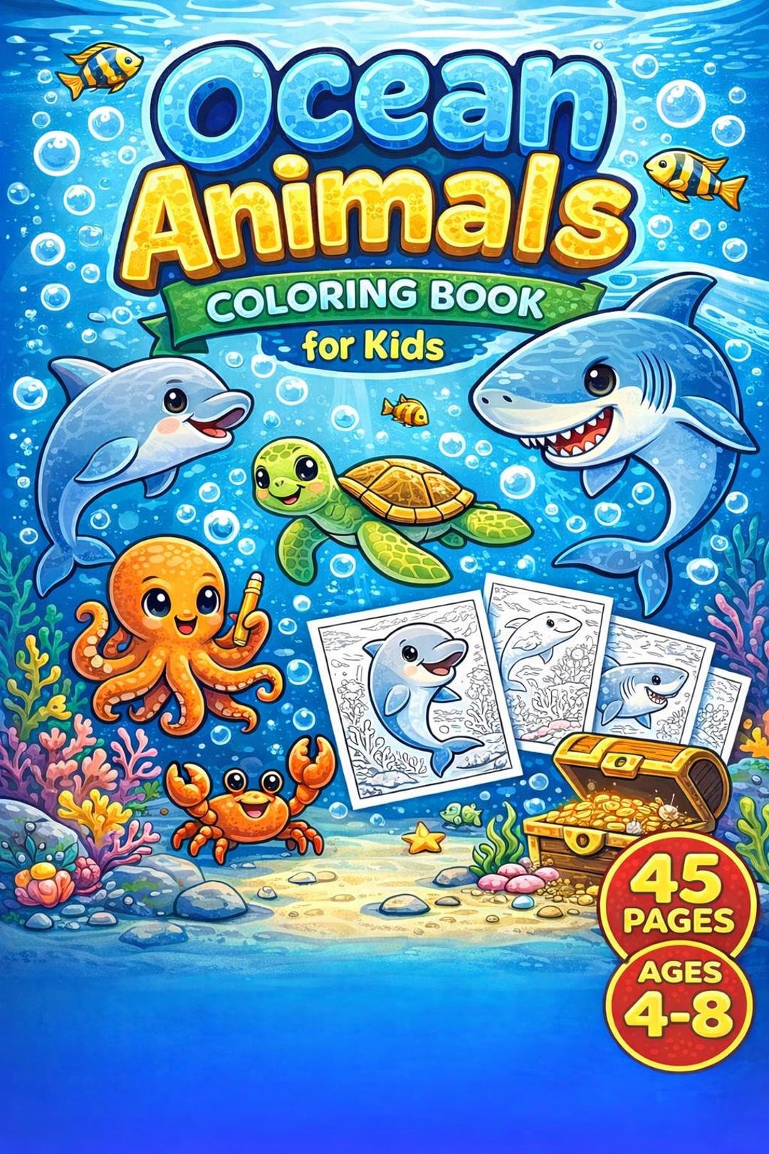 Ocean Animals Coloring Book, Sea Life Activity, 45 Pages (digital ...