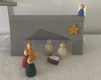 Swedish Wooden Colorful Nativity Set-8 Pieces In Box USED