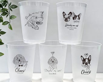 Personalized Pet Portrait Frosted Cups, Custom Dog & Cat Wedding Drinkware