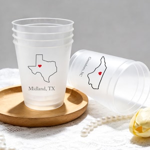 Personalized City and State Frosted Plastic Cups, Custom State Map Wedding Plastic Acrylic Cups, Cocktail Cups With Name, Wedding Bar Cups