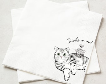 Servilletas de boda personalizadas con perros y gatos, servilletas de cóctel para recepciones y fiestas, servilletas para bebidas y servilletas con retratos de mascotas.