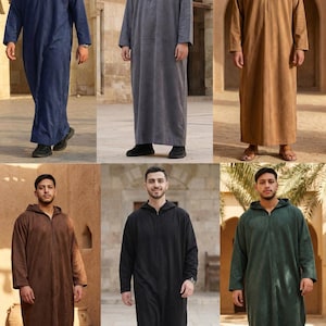 Męska zamszowa bluza z kapturem Thobe Emirati Omani Zapinana na zamek Jubba Islamska odzież Kaftan Eid Robe