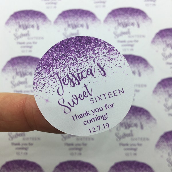 Purple Glitter Sweet 16 Stickers