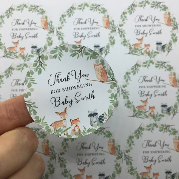 Pegatinas Woodland Baby Favor, etiquetas de amigos del bosque, pegatinas de ducha de género neutro, ducharse con pegatinas de amor, etiquetas de animales de acuarela