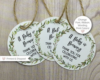 A Baby is Brewing Rustic Wreath Favor Tags