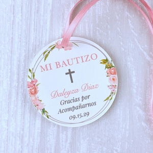 Floral Wreath Baptism Favor Tags