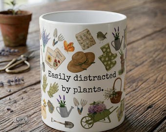 Easily Distracted by Plants Mug Wrap PNG, Gardening Sublimation Template, 11oz 15oz (Digital Download)