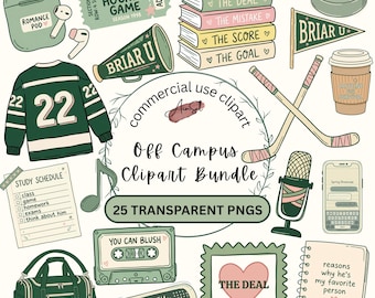 Off Campus Romance Clipart Bundle, Sports Hockey Elements, Booktok Girl, Bookish Romance Graphics PNGs