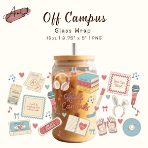 Off Campus Sipper Glass Wrap PNG, Hockey Romance Glass Can, College Sport Bookish Gift.