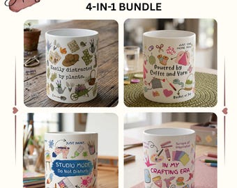 Creative Maker Mug Wrap Bundle: 4-in-1 Painting, Crochet, Crafting, Plants Collection, PNG (Digital Download)
