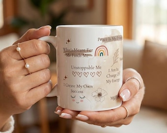 Boho Affirmation Coffee Mug, Spiritual Manifestation Daily Reminders, Mental Health Gift for  Her.