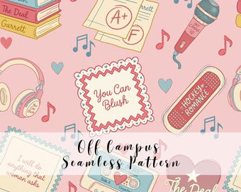 Off Campus Hockey Romance Seamless Pattern, Bookish Digital Paper Sublimation, Repeat Design (PNG/JPG)