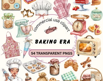 Baking Era Watercolor Clipart PNGs, Cottagecore Bakery Illustrations, Pastel Pastry Graphics (Digital Download)