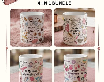 Lifestyle Era Mug Wrap Bundle: 4-in-1 Cooking, Baking, Travel, Wellness Collection, PNG (Digital Download)
