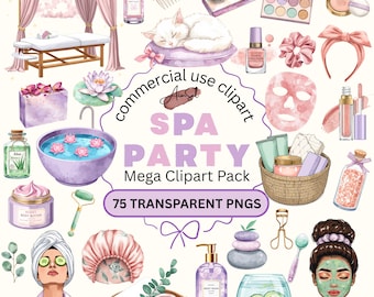 Watercolor Spa Clipart, Luxury Wellness Illustrations, Pamper Party PNGs, Beauty and Makeup (Digital Download)