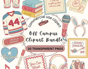 Off Campus Clipart Bundle, Sports Hockey Romance Elements, Booktok Bundle, Bookish Romance Graphics PNGs