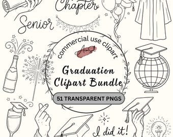 Graduation Party Clipart Bundle PNG, University Grad Illustrations, Kindergarten Graduation Supplies, Digital Download.