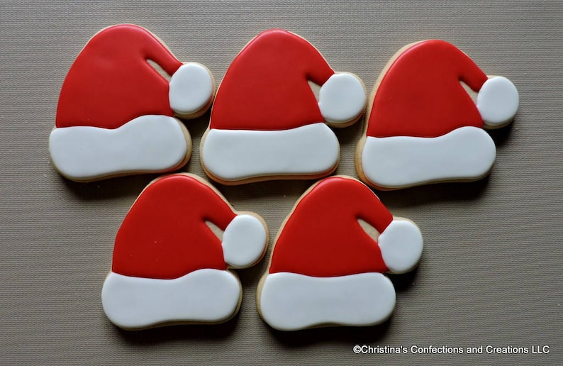 Large Santa Hat Cookies Winter Decorated Sugar Cookies Etsy