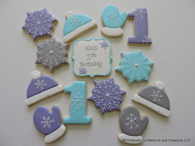 Winter ONEderland Decorated Sugar cookie platter for Winter order Birthdays (#2519)