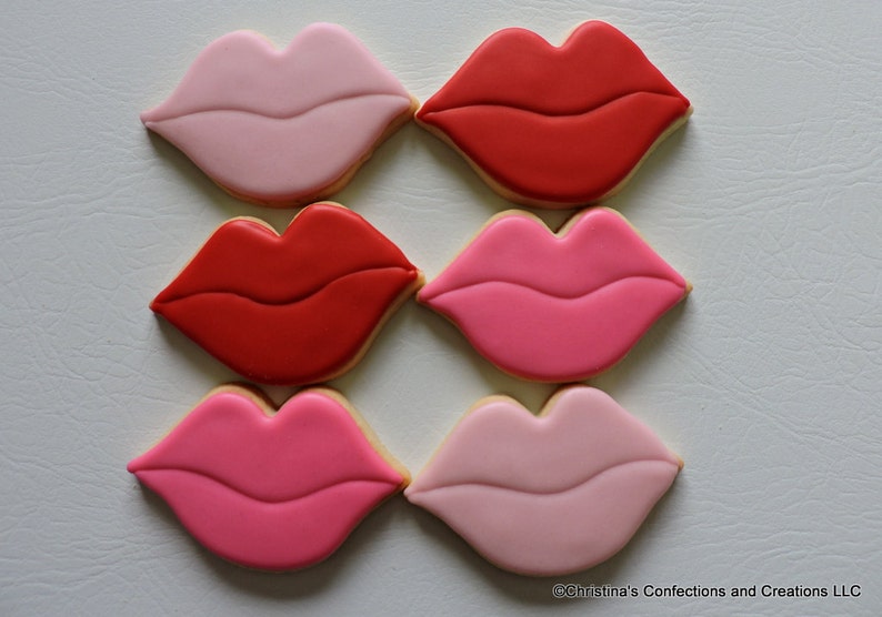 Love hearts candy lipsticks Lips Hand Decorated Sugar Cookies for Valentine's Day or - Etsy