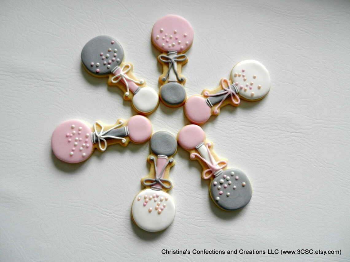 Baby Rattle Hand Decorated Sugar Cookies 2366 Etsy