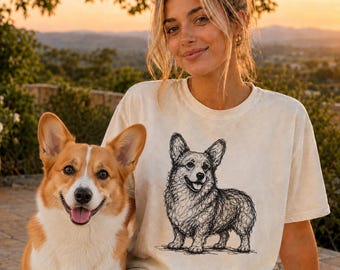 Pembroke Welsh Corgis Line Art Shirt, Minimalistisches Gekritzel Corgis Skizze T-Shirt, Abstraktes Hunde-T-Shirt, Corgis Mutter Geschenk, Artsy Hunde-T-Shirt
