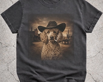 Maglietta da cowboy con barboncino color albicocca, maglietta con meme del barboncino western, regalo divertente per amanti dei cani, maglietta per amanti dei cani, maglietta con barboncino