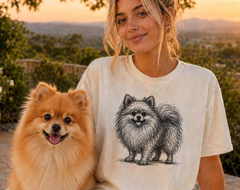 Pommern Linie Kunst Shirt, Minimalistisches Gekritzel Pom Hund Skizzen T-Shirt, Abstraktes Hund T-Shirt, Pom Mom Geschenk, Hundeliebhaber T-Shirt