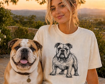 Bulldogge Line Art Shirt, minimalistisches Gekritzel Englische Bulldogge Skizze T-Shirt, Abstraktes Hund T-Shirt, Bulldogge Mutter Geschenk, Artsy Hund Tee
