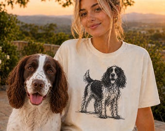 English Springer Spaniel Line Art Shirt, Minimalist Scribble Springer Dog Sketch Tee, Abstract Dog T-Shirt, Springer Mom Gift