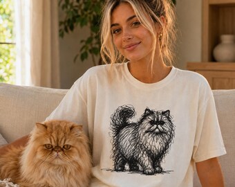 Persian Cat Line Art Shirt, Minimalist Scribble Persian Cat Sketch Tee, Abstract Cat T-Shirt, Persian Cat Mom Gift, Artsy Cat Tee