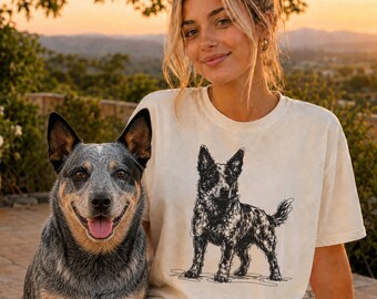 Blue Heeler Line Art Shirt, Minimalist Scribble Australian Cattle Dog Sketch Tee, Abstract Dog T-Shirt, Cattle Dog Mom Gift