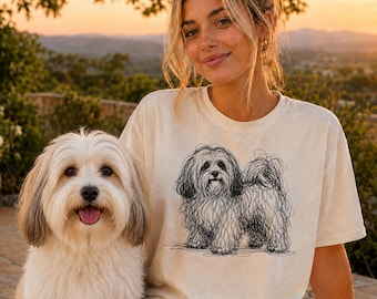 Havanezer lijnkunst shirt, minimalistisch gekrabbel Havanezer schets T-shirt, abstract honden T-shirt, Havanezer moeder cadeau, kunstzinnig hondenliefhebber T-shirt
