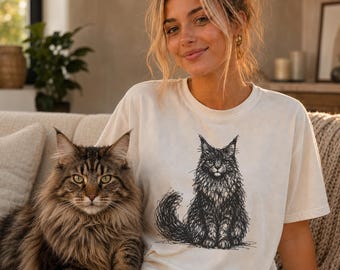 Maine Coon Cat Line Art Shirt, Minimalist Scribble Cat Sketch Tee, Abstract Cat T-Shirt, Maine Coon Mom Gift, Artsy Cat Tee