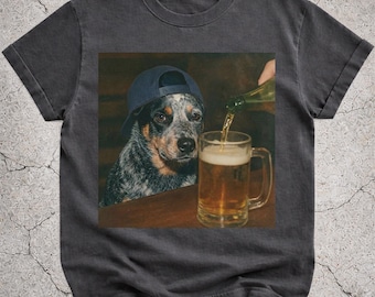 Heeler trinkt Bier Shirt, lustiges Australian Cattle Dog Meme T-Shirt, Bier-Liebhaber-Geschenk, blaues Heeler-Besitzer Vintage T-Shirt